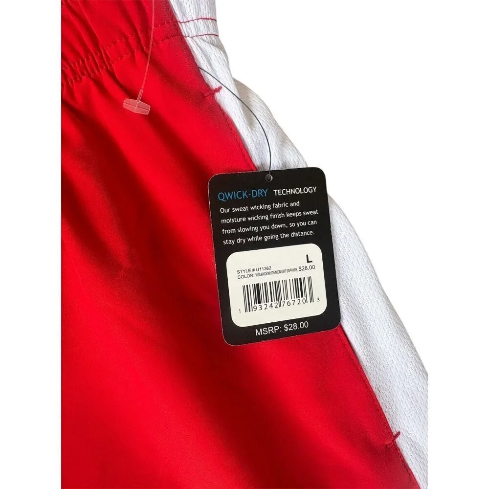 Uipro Mens Athletic Red & White Qwick-Dry Shorts With Blue Drawstring Pockets Si